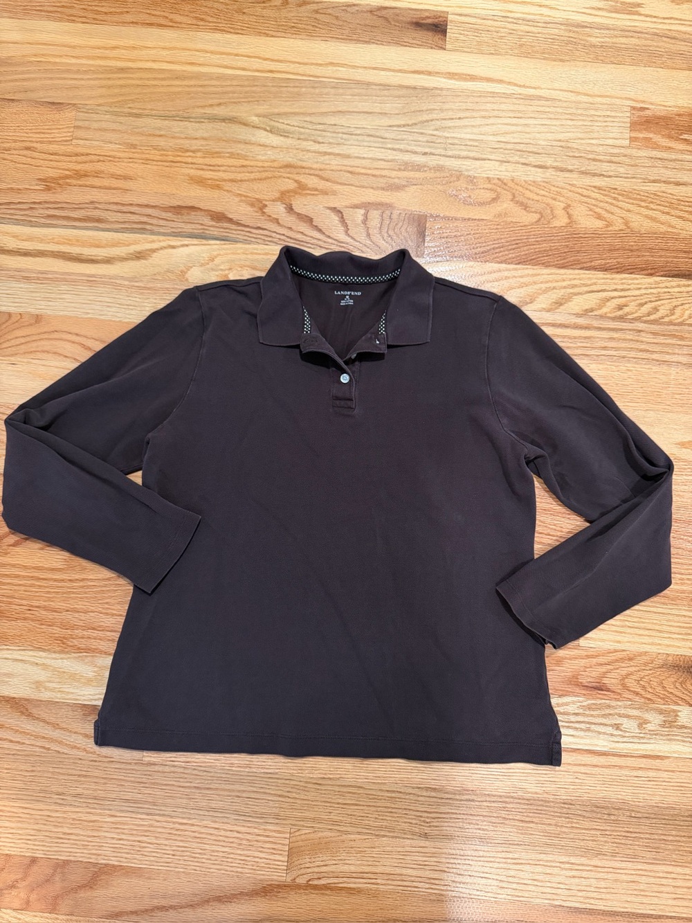Lands’ End Women’s Brown Long Sleeve Polo Shirt Size M 10-12 Cotton